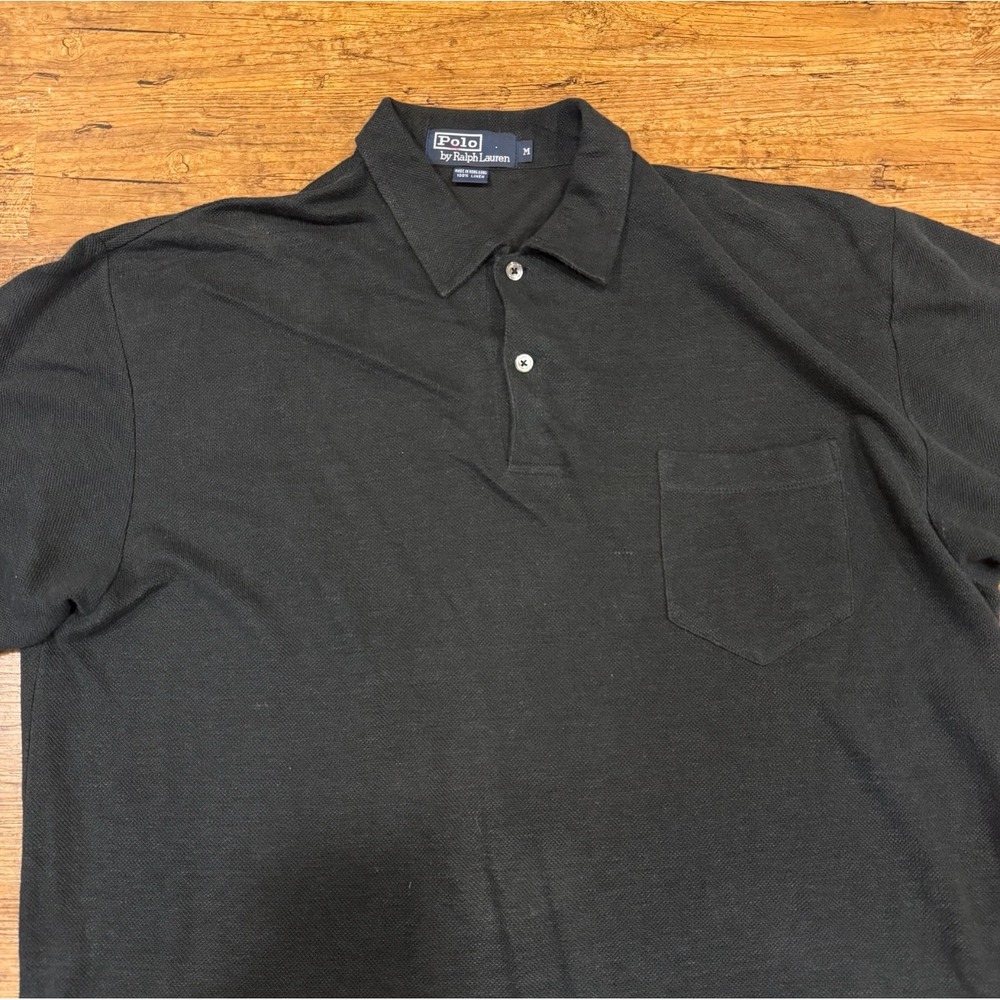 Vintage Polo Ralph Lauren Black 100% Linen Casual Short Sleeve Polo Shirt‎ Men M